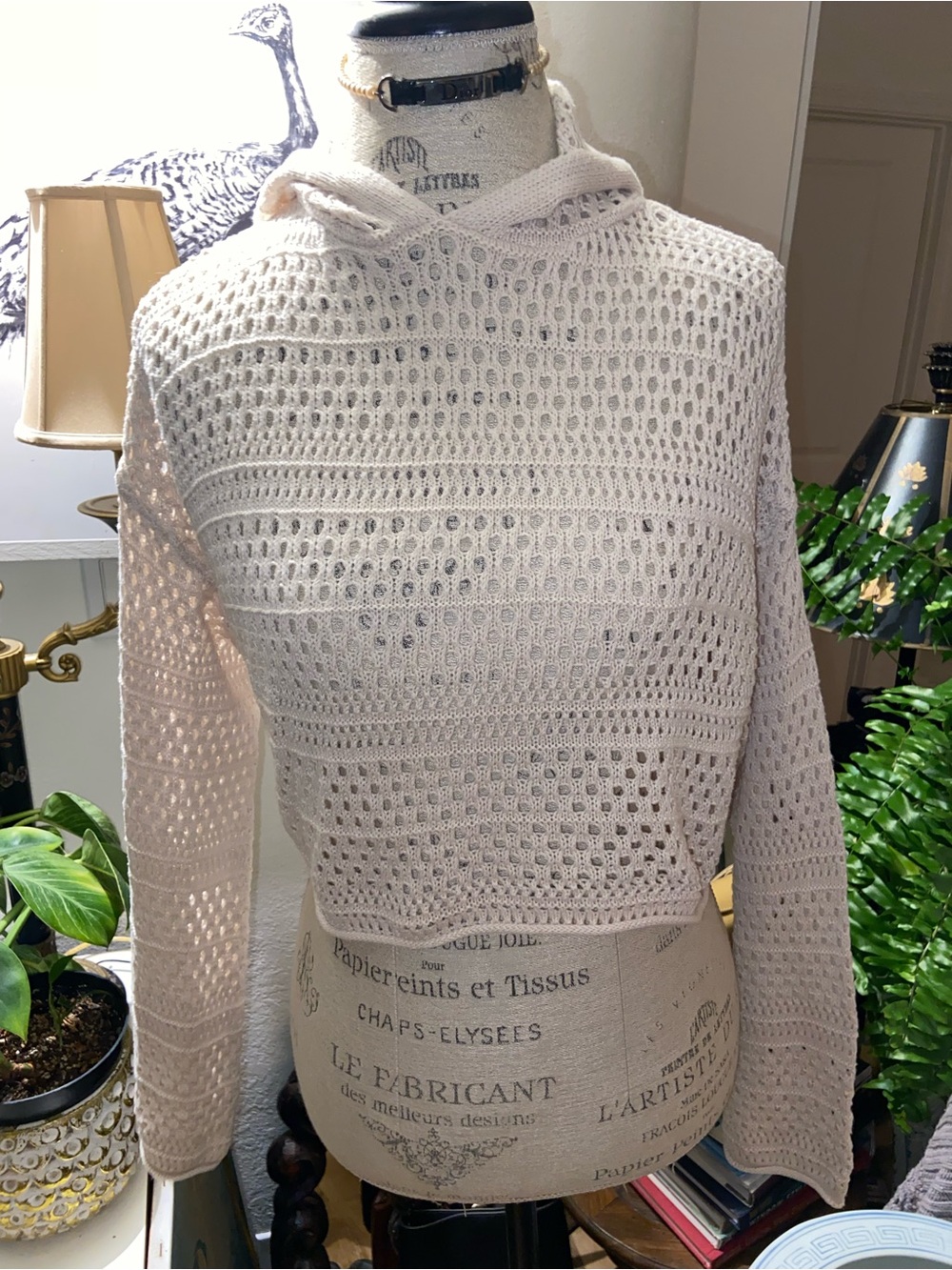 Sincerly Jules Cream Crochet Hooded Pullover